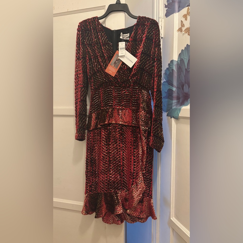 Altuzarra Red and Black Long Sleeve V-Neck Dress